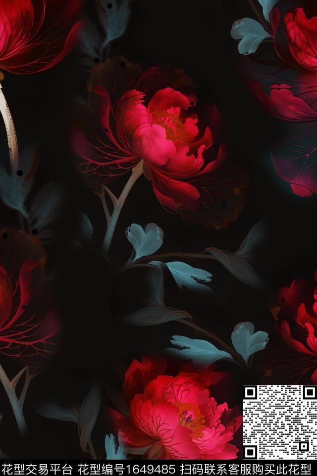 真丝花卉中老年数码印花华亿平台下载（图片编号: 1649485） - 瓦栏（Walan）
