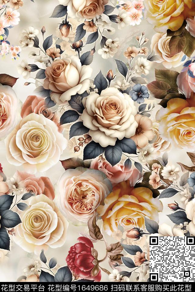 3D花卉立体花卉组合花卉数码印花华亿平台下载（图片编号: 1649686） - 瓦栏（Walan）