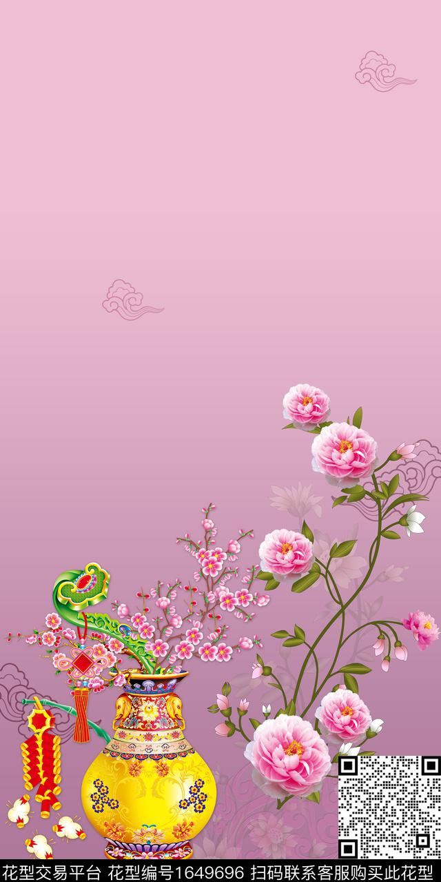 年轻女装中国风定位花数码印花华亿平台下载（图片编号: 1649696） - 瓦栏（Walan）