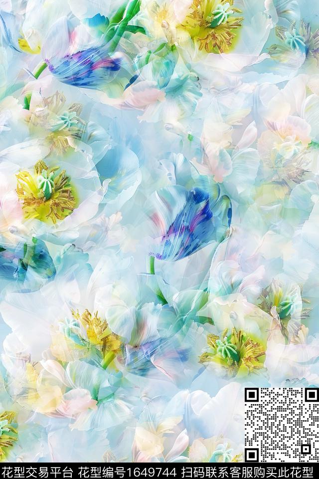 年轻女装真丝花卉数码印花华亿平台下载（图片编号: 1649744） - 瓦栏（Walan）