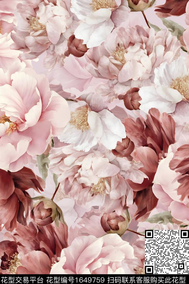 年轻女装真丝花卉数码印花华亿平台下载（图片编号: 1649759） - 瓦栏（Walan）