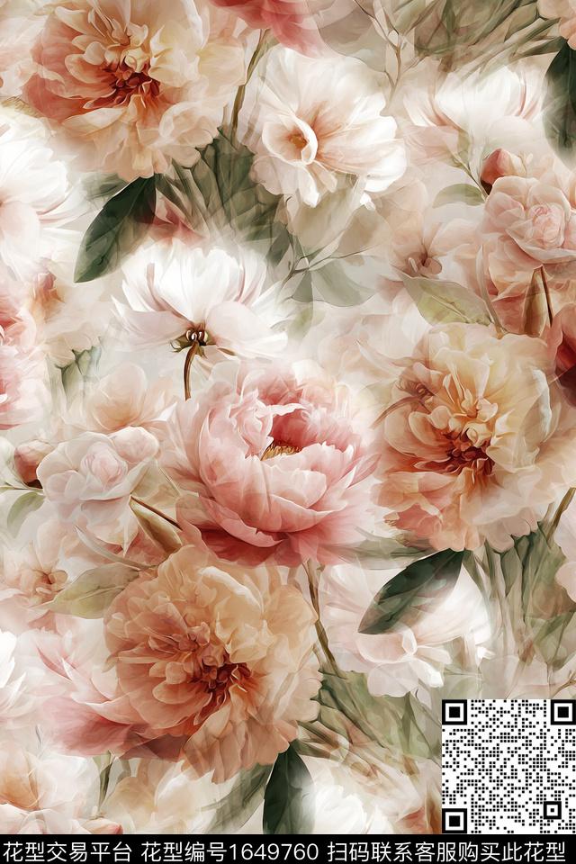 年轻女装真丝花卉数码印花华亿平台下载（图片编号: 1649760） - 瓦栏（Walan）