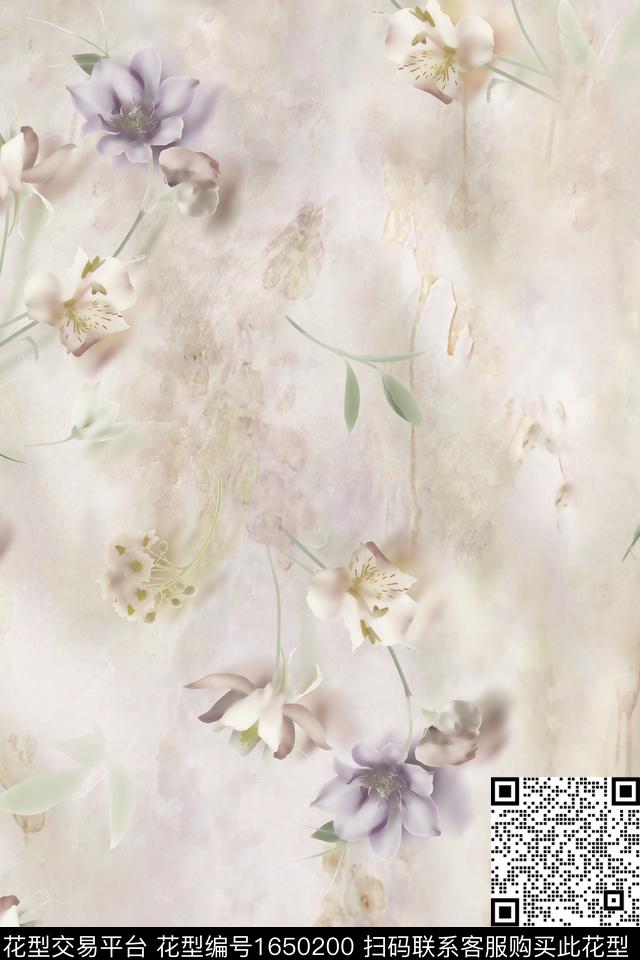 花卉水彩模糊花卉数码印花华亿平台下载（图片编号: 1650200） - 瓦栏（Walan）