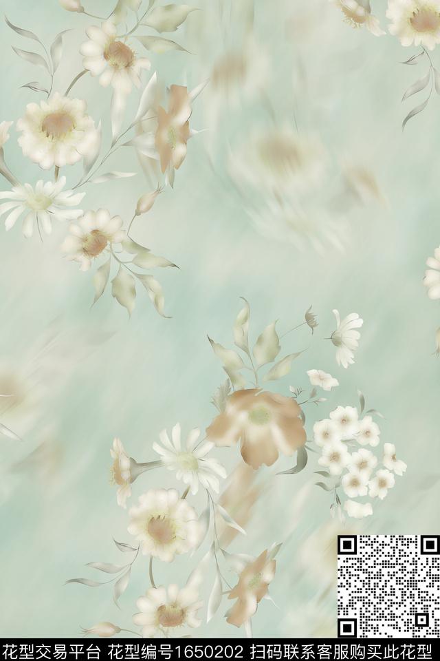 花卉水彩模糊花卉数码印花华亿平台下载（图片编号: 1650202） - 瓦栏（Walan）