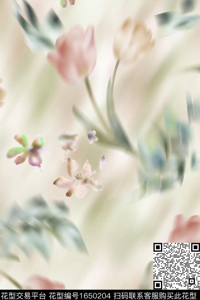 花卉跳接模糊花卉数码印花华亿平台下载（图片编号: 1650204） - 瓦栏（Walan）