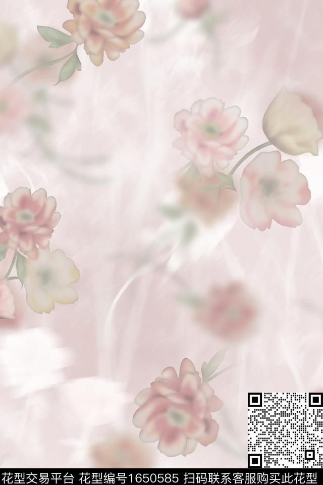 花卉水彩模糊花卉数码印花华亿平台下载（图片编号: 1650585） - 瓦栏（Walan）