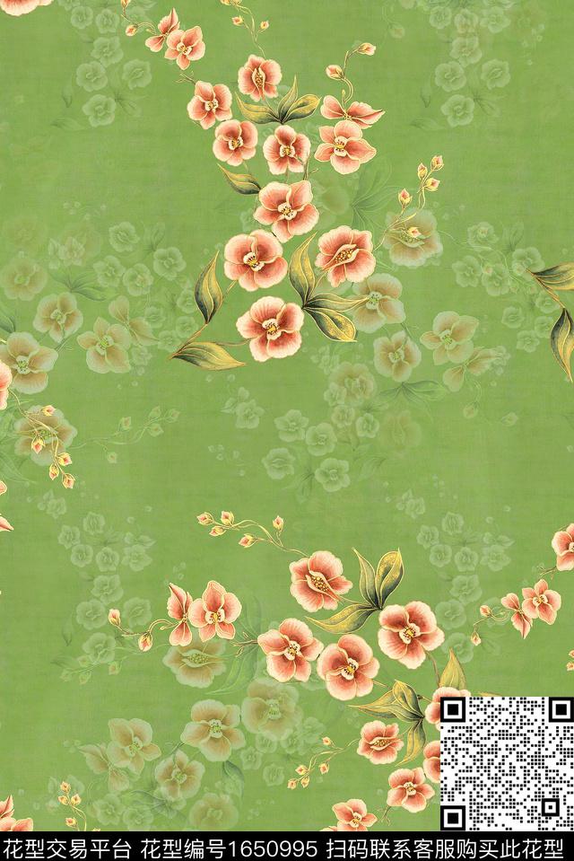 年轻女装满版散花朦胧花卉数码印花华亿平台下载（图片编号: 1650995） - 瓦栏（Walan）