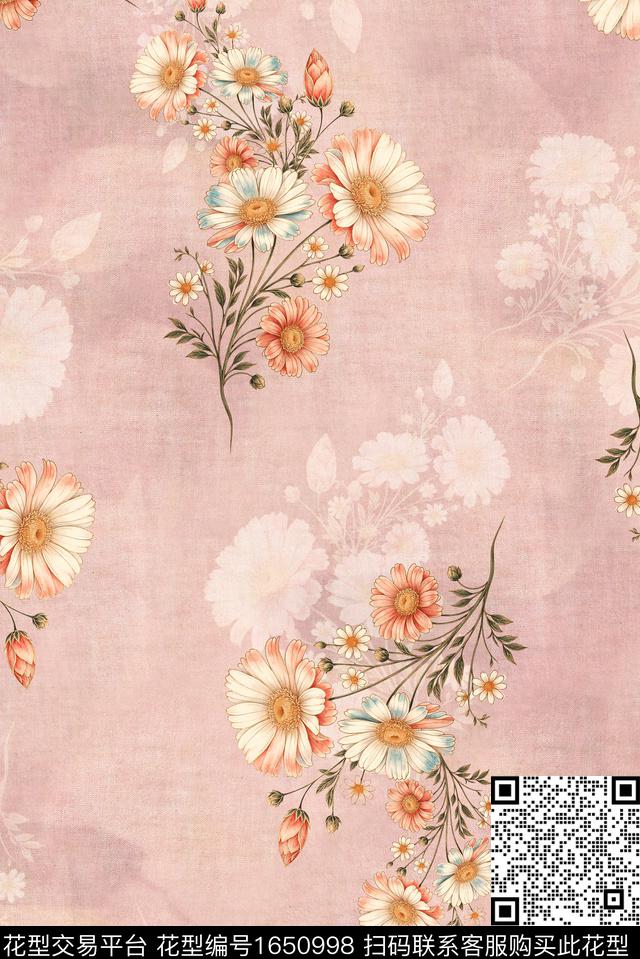 年轻女装满版散花朦胧花卉数码印花华亿平台下载（图片编号: 1650998） - 瓦栏（Walan）