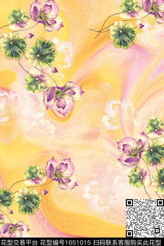 年轻女装满版散花朦胧花卉数码印花华亿平台下载（图片编号: 1651015） - 瓦栏（Walan）