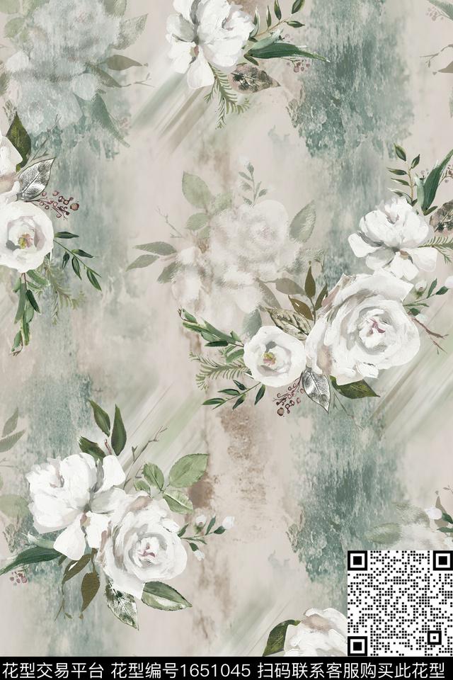 花卉水彩花卉跳接数码印花华亿平台下载（图片编号: 1651045） - 瓦栏（Walan）