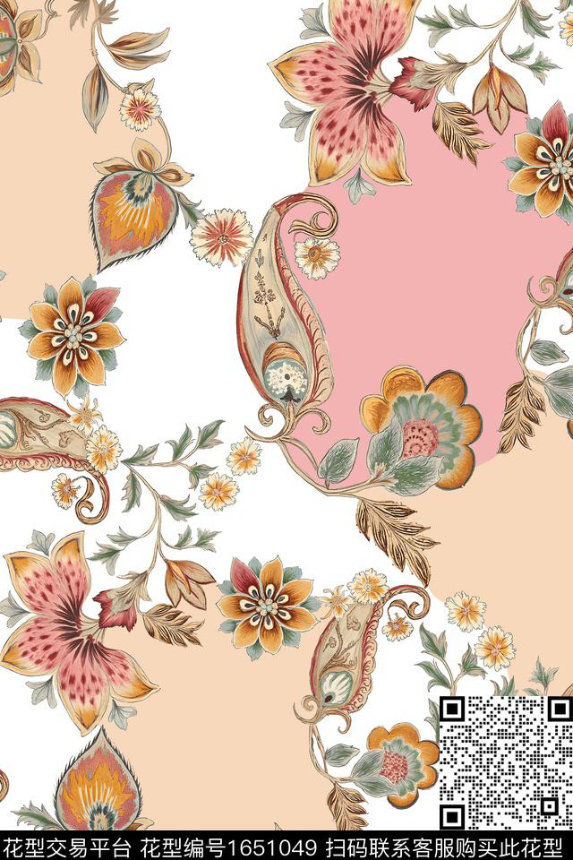 花卉民族花卉佩斯利数码印花华亿平台下载（图片编号: 1651049） - 瓦栏（Walan）