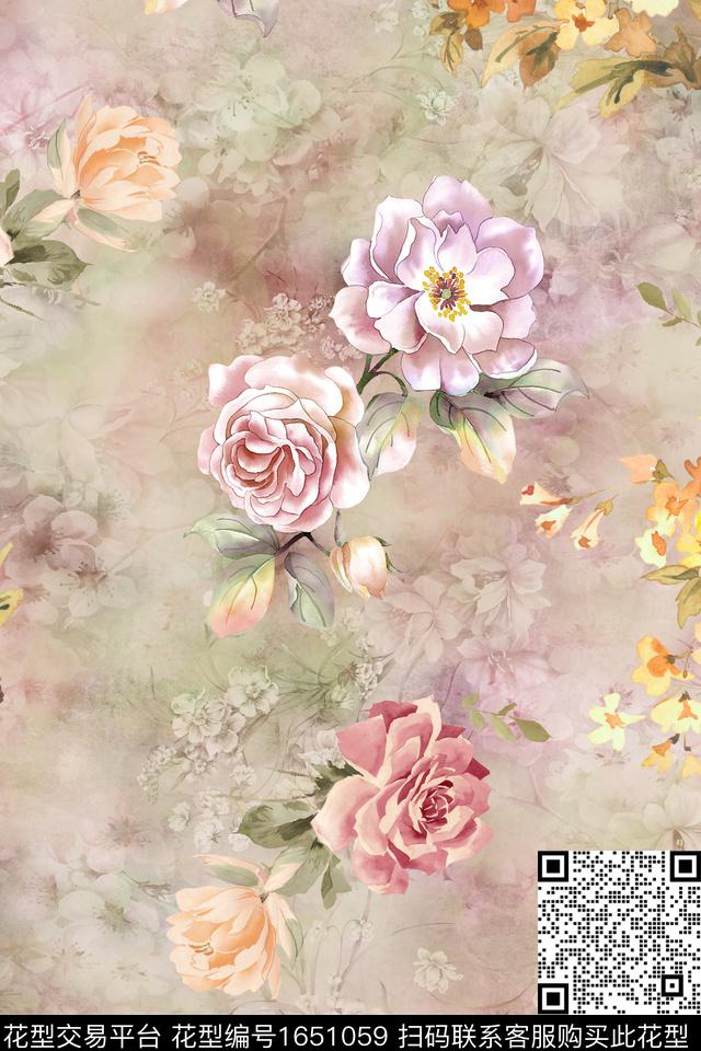 年轻女装真丝花卉数码印花华亿平台下载（图片编号: 1651059） - 瓦栏（Walan）