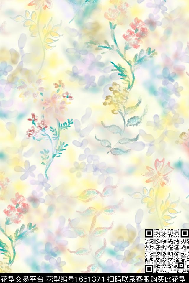 小清新清爽底花卉花卉数码印花华亿平台下载（图片编号: 1651374） - 瓦栏（Walan）
