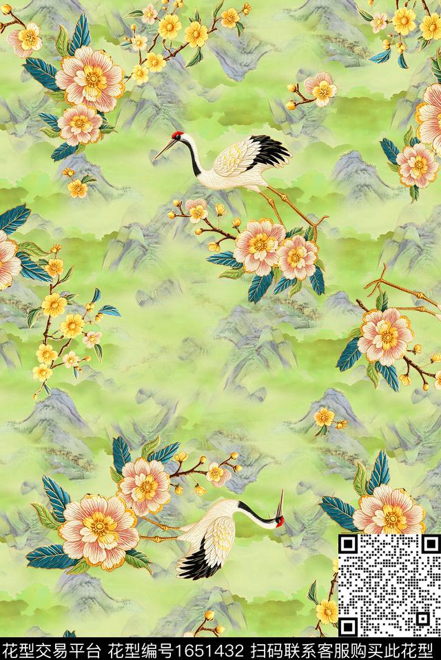 年轻女装满版散花水彩花卉数码印花华亿平台下载（图片编号: 1651432） - 瓦栏（Walan）