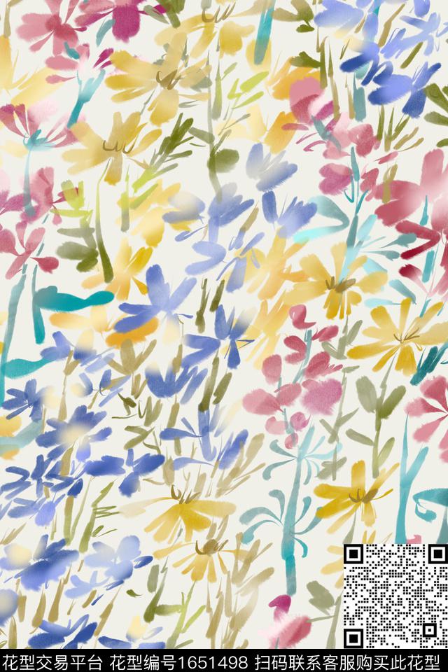 小清新清爽底花卉花卉数码印花华亿平台下载（图片编号: 1651498） - 瓦栏（Walan）