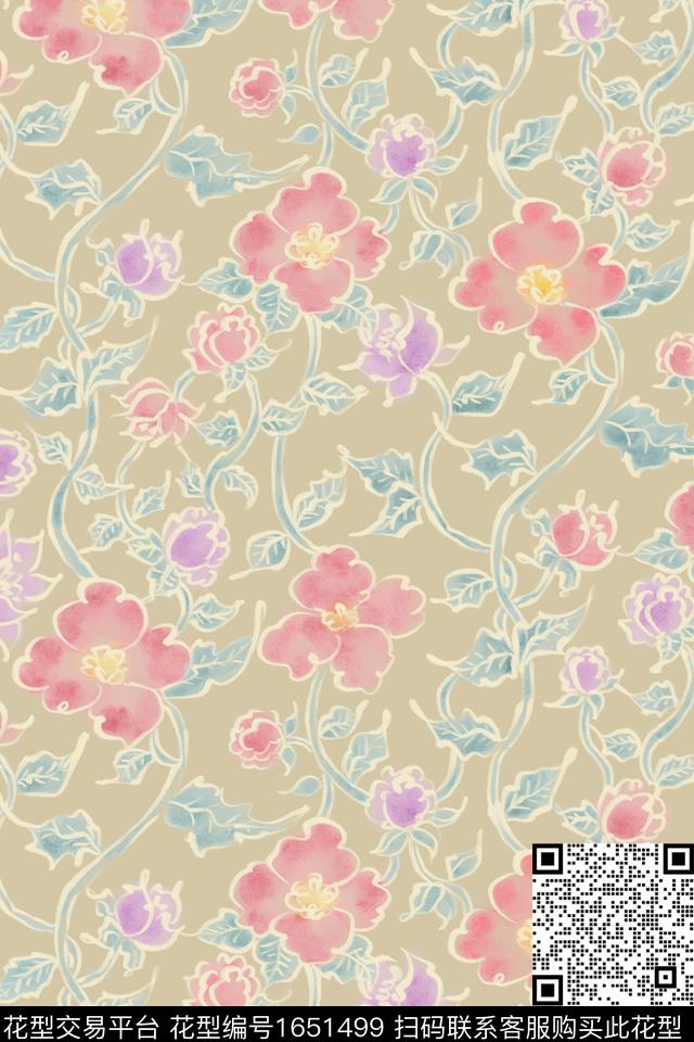 花卉肌理水彩数码印花华亿平台下载（图片编号: 1651499） - 瓦栏（Walan）