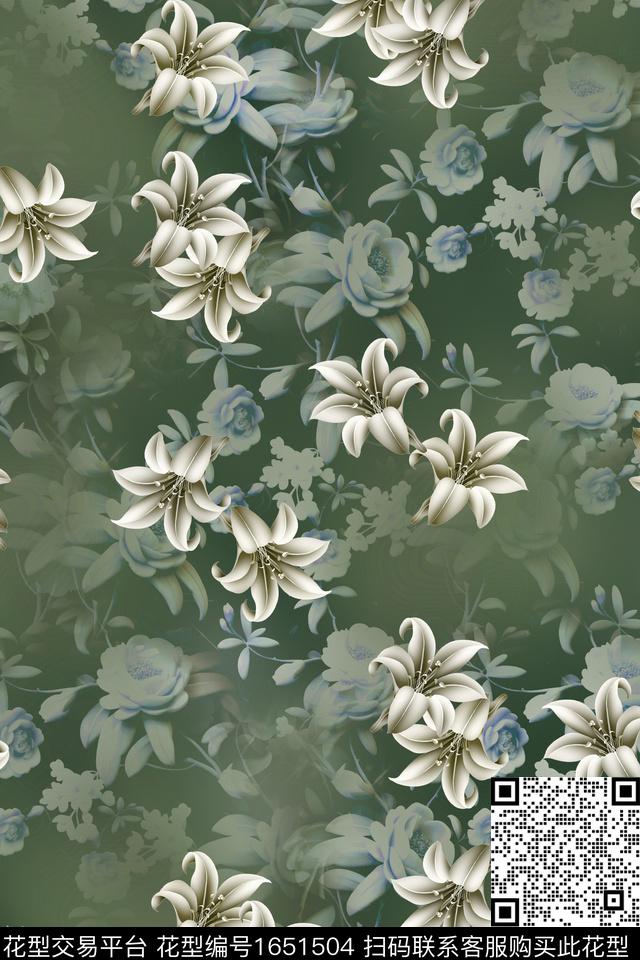 满版散花花卉数码华亿平台数码印花华亿平台下载（图片编号: 1651504） - 瓦栏（Walan）