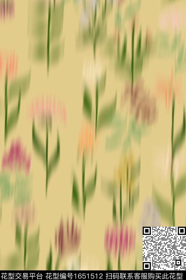 剪影花卉肌理数码印花华亿平台下载（图片编号: 1651512） - 瓦栏（Walan）