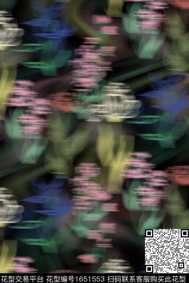 剪影花卉朦胧花卉数码印花华亿平台下载（图片编号: 1651553） - 瓦栏（Walan）