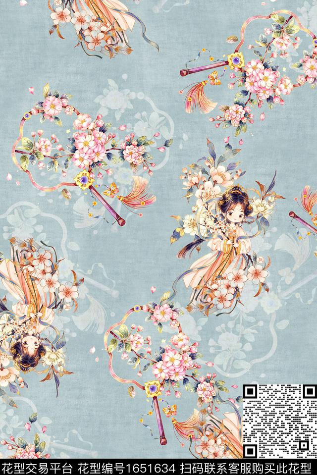 年轻女装满版散花水彩花卉数码印花华亿平台下载（图片编号: 1651634） - 瓦栏（Walan）