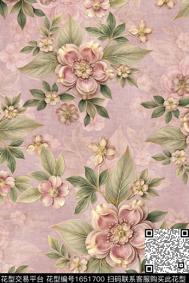 年轻女装满版散花水彩花卉数码印花华亿平台下载（图片编号: 1651700） - 瓦栏（Walan）