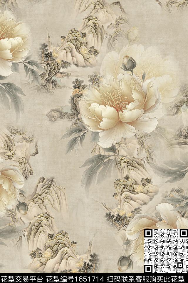 年轻女装中国风满版散花数码印花华亿平台下载（图片编号: 1651714） - 瓦栏（Walan）