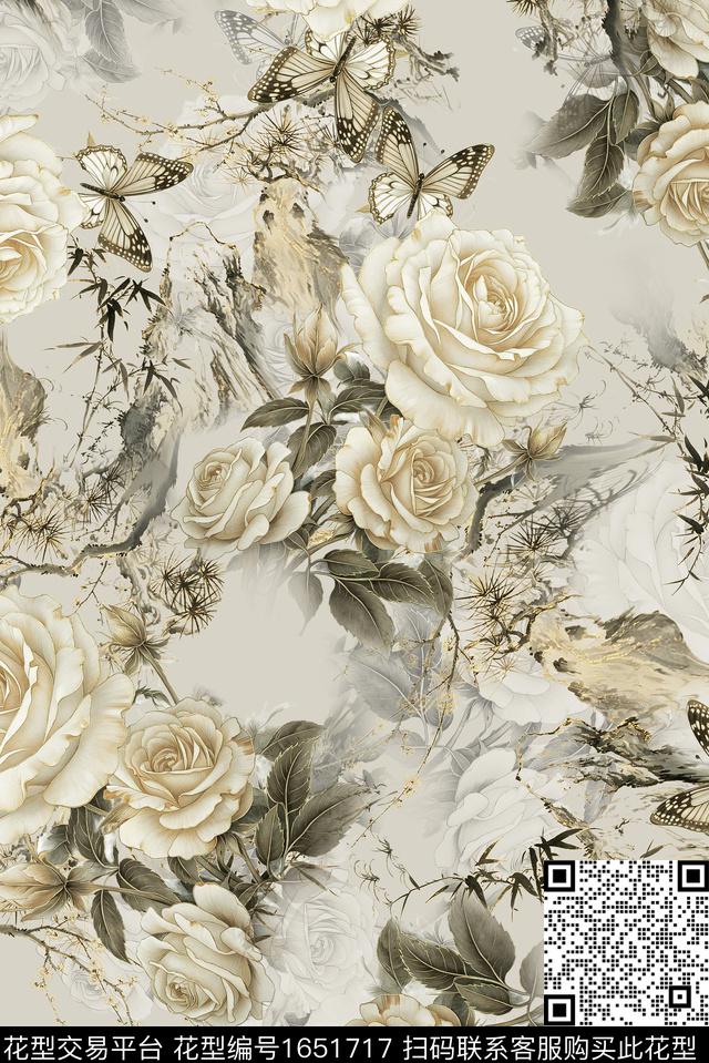 年轻女装中国风满版散花数码印花华亿平台下载（图片编号: 1651717） - 瓦栏（Walan）