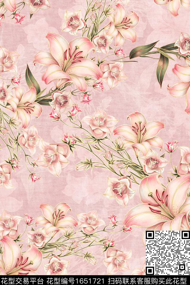 年轻女装满版散花水彩花卉数码印花华亿平台下载（图片编号: 1651721） - 瓦栏（Walan）