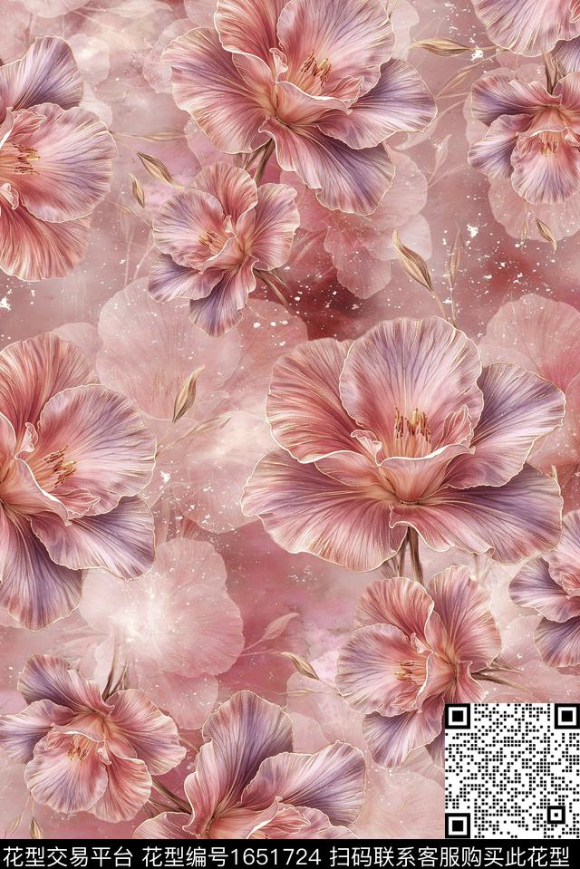 年轻女装满版散花水彩花卉数码印花华亿平台下载（图片编号: 1651724） - 瓦栏（Walan）