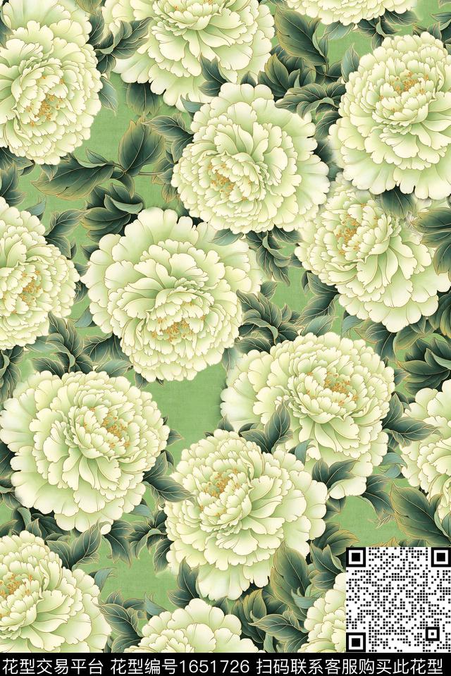 年轻女装中国风满版散花数码印花华亿平台下载（图片编号: 1651726） - 瓦栏（Walan）