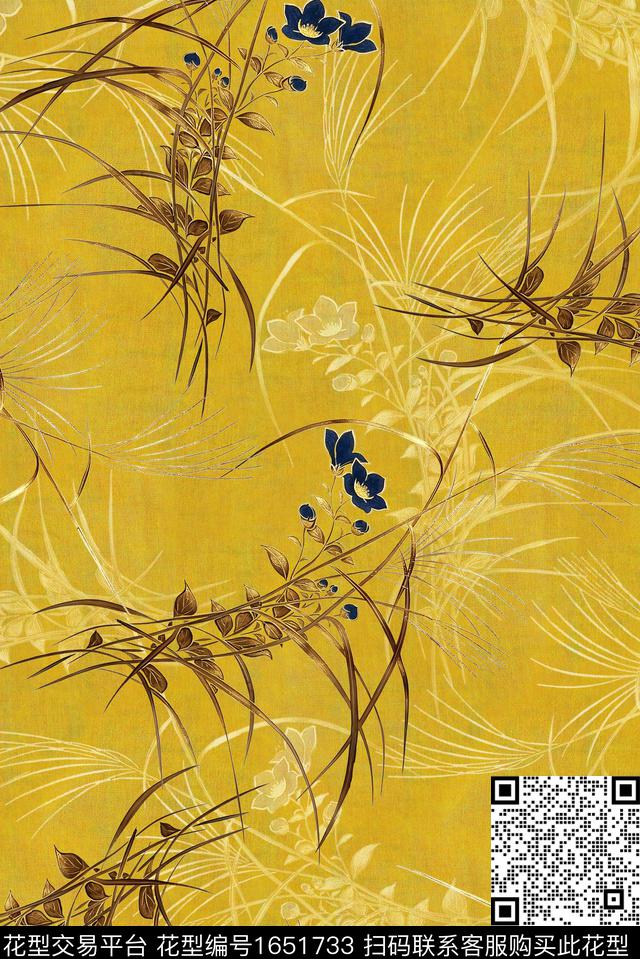年轻女装满版散花水彩花卉数码印花华亿平台下载（图片编号: 1651733） - 瓦栏（Walan）