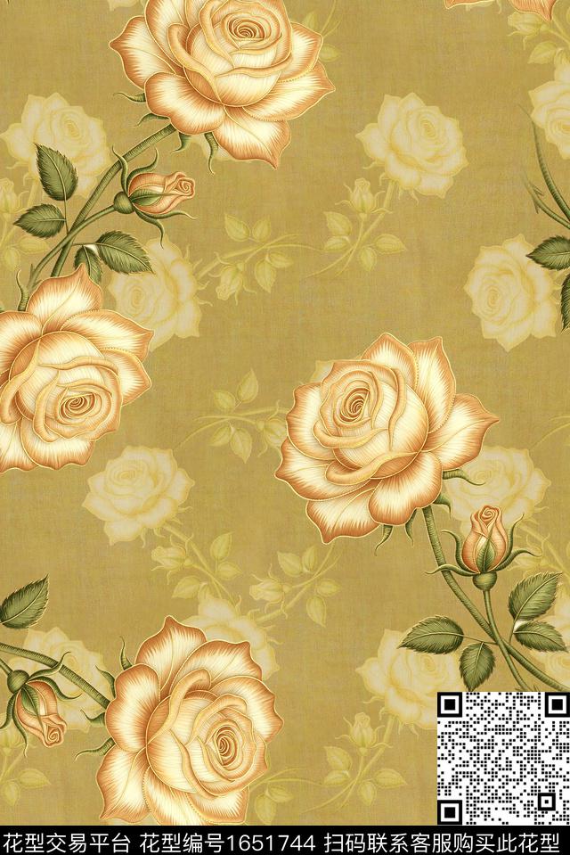 年轻女装满版散花水彩花卉数码印花华亿平台下载（图片编号: 1651744） - 瓦栏（Walan）