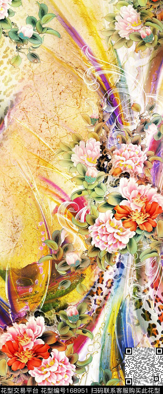 工笔画中国画豹纹数码印花华亿平台下载（图片编号: 168951） - 瓦栏（Walan）