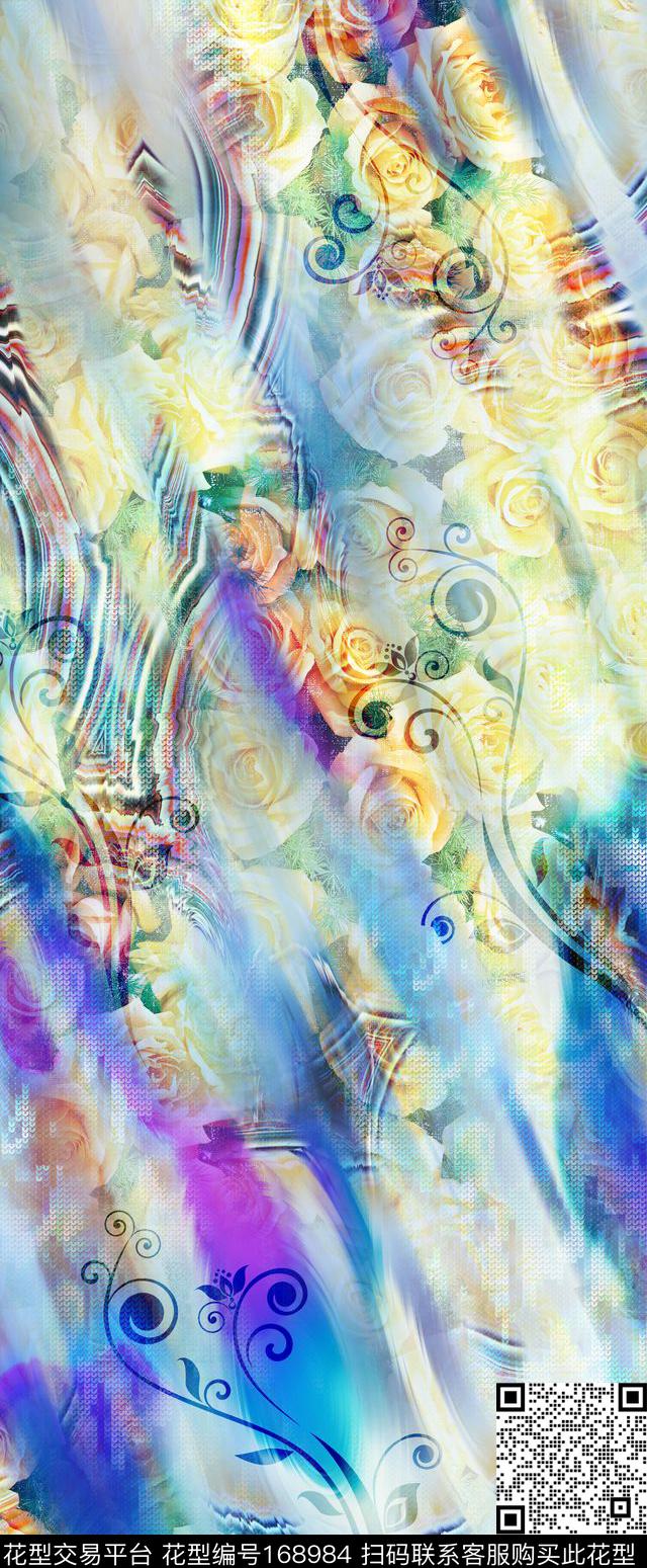 光线光斑花卉数码印花华亿平台下载（图片编号: 168984） - 瓦栏（Walan）