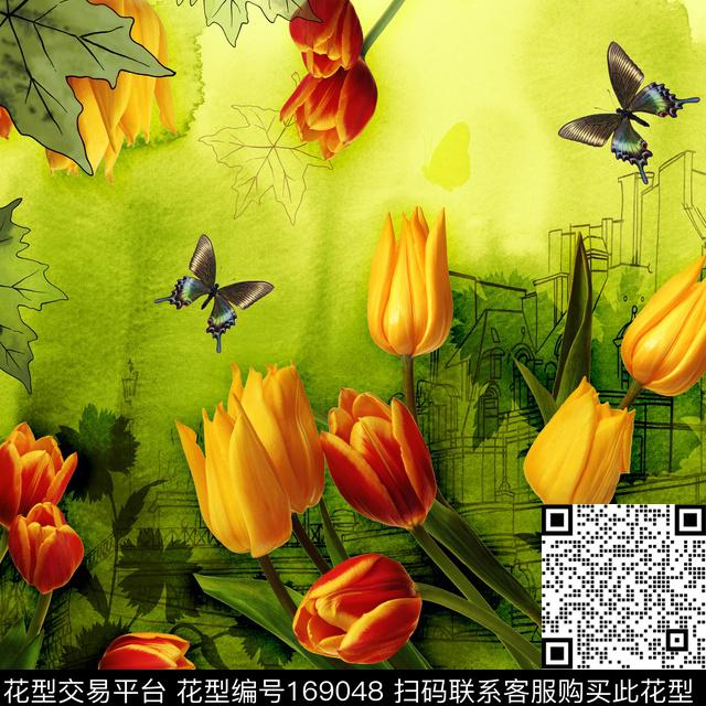 照片花卉郁金香树叶数码印花华亿平台下载（图片编号: 169048） - 瓦栏（Walan）