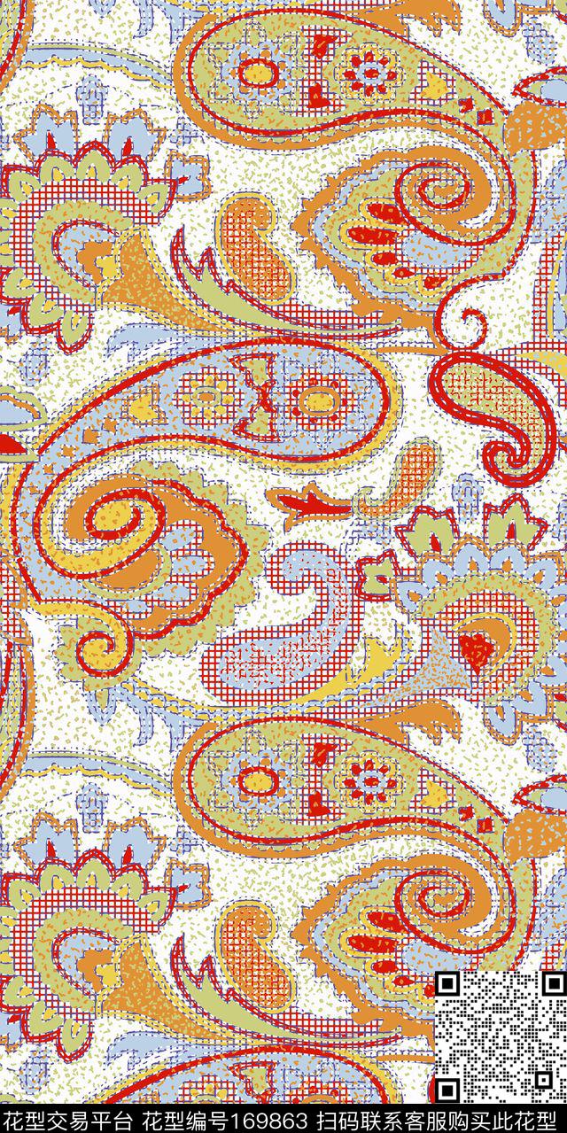 佩斯利花纹火腿纹腰果纹传统印花华亿平台下载（图片编号: 169863） - 瓦栏（Walan）
