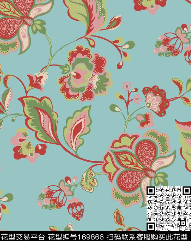 抽象花传统华亿平台蓝底传统印花华亿平台下载（图片编号: 169866） - 瓦栏（Walan）