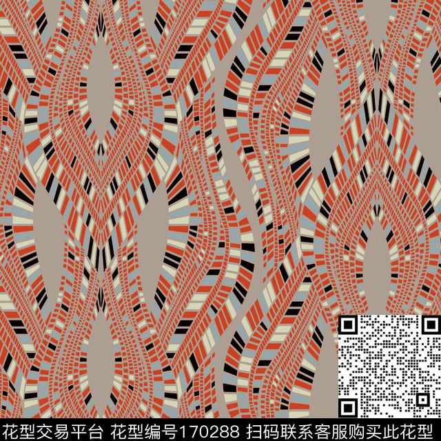 抽象几何传统华亿平台数码印花华亿平台下载（图片编号: 170288） - 瓦栏（Walan）