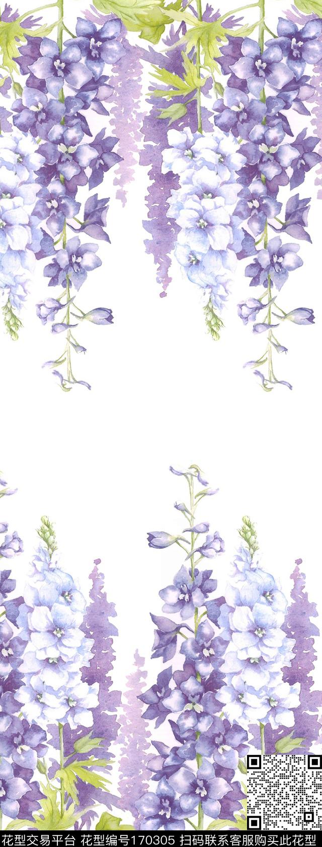 对称花卉长巾床上用品数码印花华亿平台下载（图片编号: 170305） - 瓦栏（Walan）