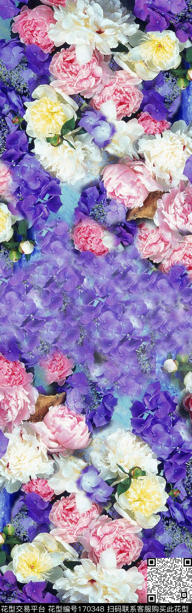 长巾蓝色丝巾数码印花华亿平台下载（图片编号: 170348） - 瓦栏（Walan）