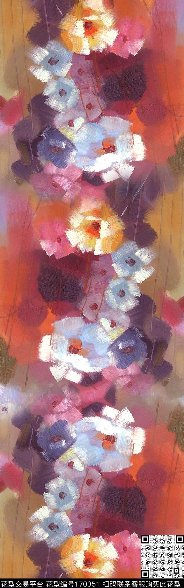 重叠花朵晕染数码印花华亿平台下载（图片编号: 170351） - 瓦栏（Walan）