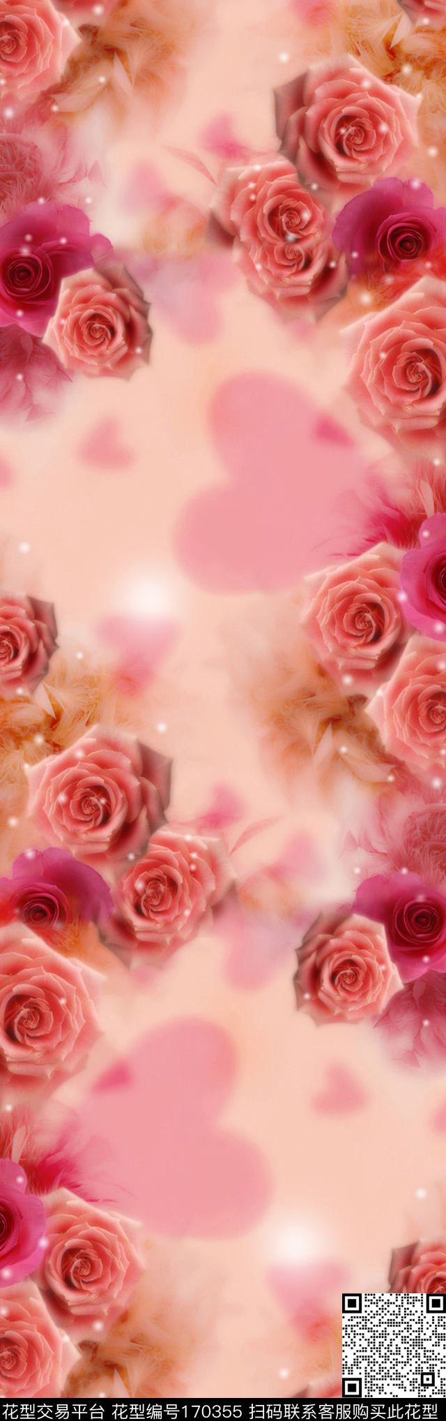 玫瑰红色花卉数码印花华亿平台下载（图片编号: 170355） - 瓦栏（Walan）