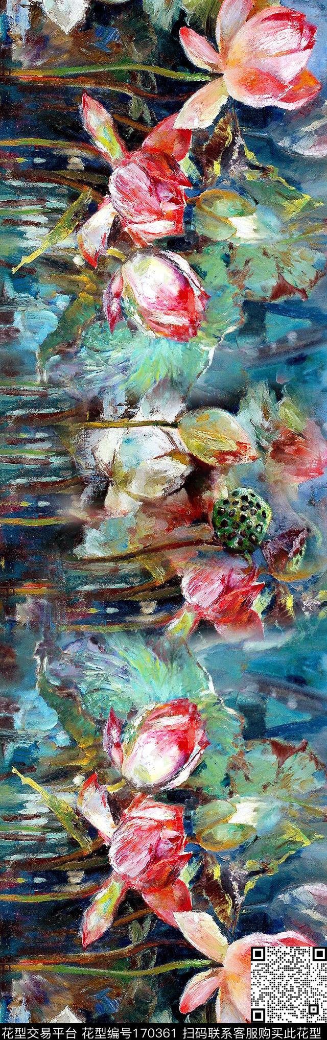 油画写生荷花数码印花华亿平台下载（图片编号: 170361） - 瓦栏（Walan）