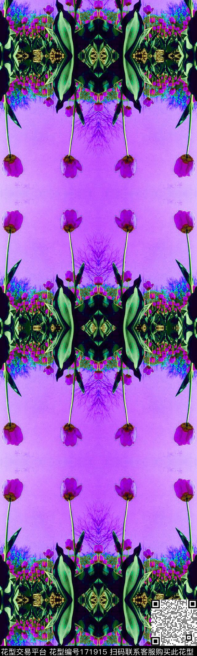 花卉郁金香镜像数码印花华亿平台下载（图片编号: 171915） - 瓦栏（Walan）