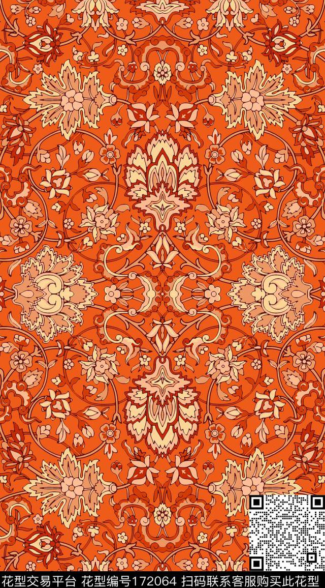 宫廷风巴洛克大马士革数码印花华亿平台下载（图片编号: 172064） - 瓦栏（Walan）