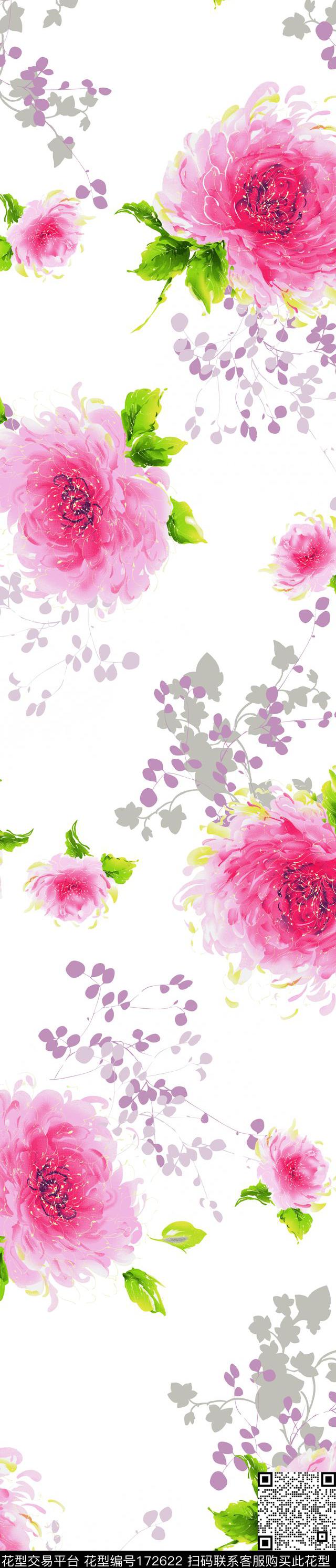 花花朵写意传统印花华亿平台下载（图片编号: 172622） - 瓦栏（Walan）