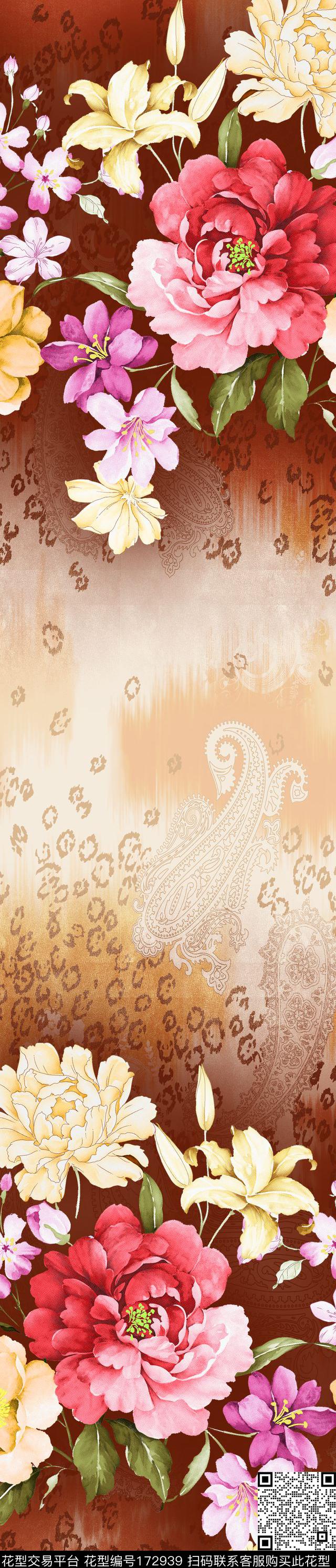 水彩手绘花卉大花佩斯利花纹传统印花华亿平台下载（图片编号: 172939） - 瓦栏（Walan）