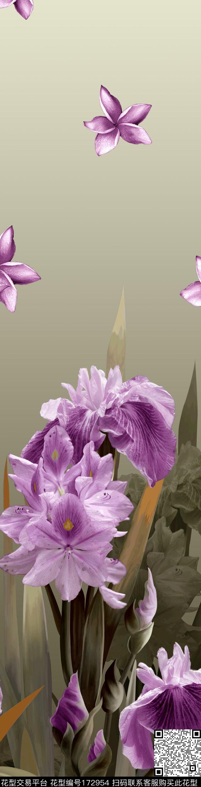 花朵定位花床上用品传统印花华亿平台下载（图片编号: 172954） - 瓦栏（Walan）