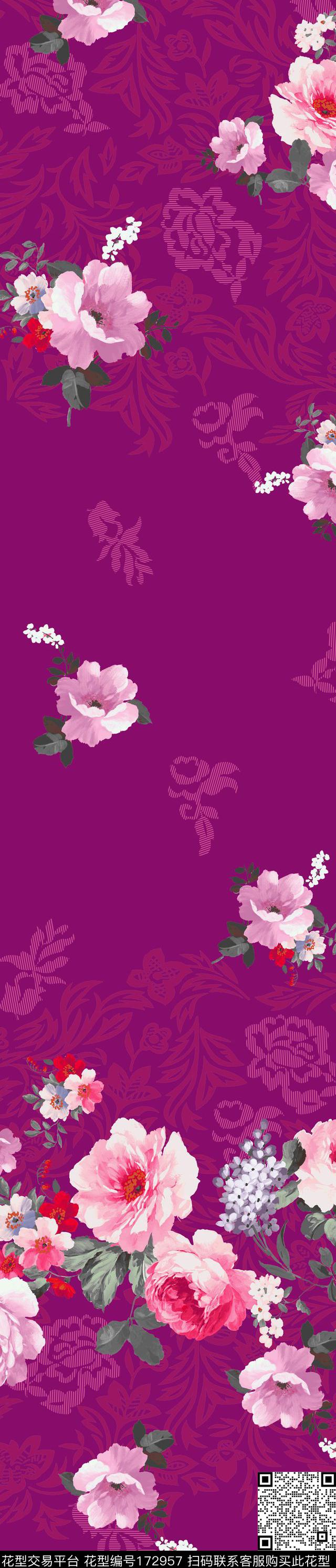 传统花卉定位花窗帘传统印花华亿平台下载（图片编号: 172957） - 瓦栏（Walan）