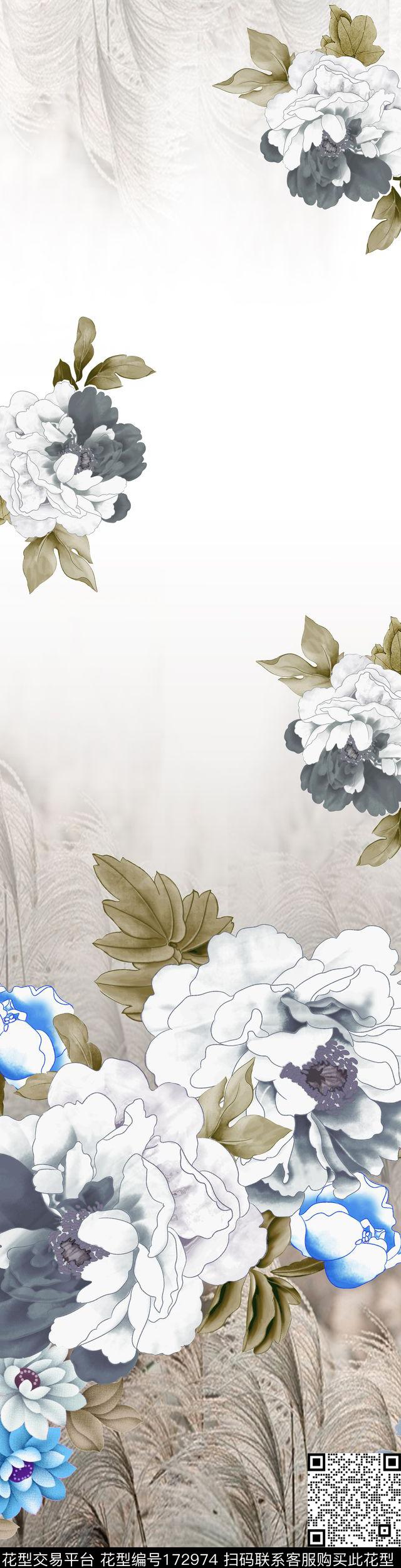 手绘花卉牡丹国画风格传统印花华亿平台下载（图片编号: 172974） - 瓦栏（Walan）